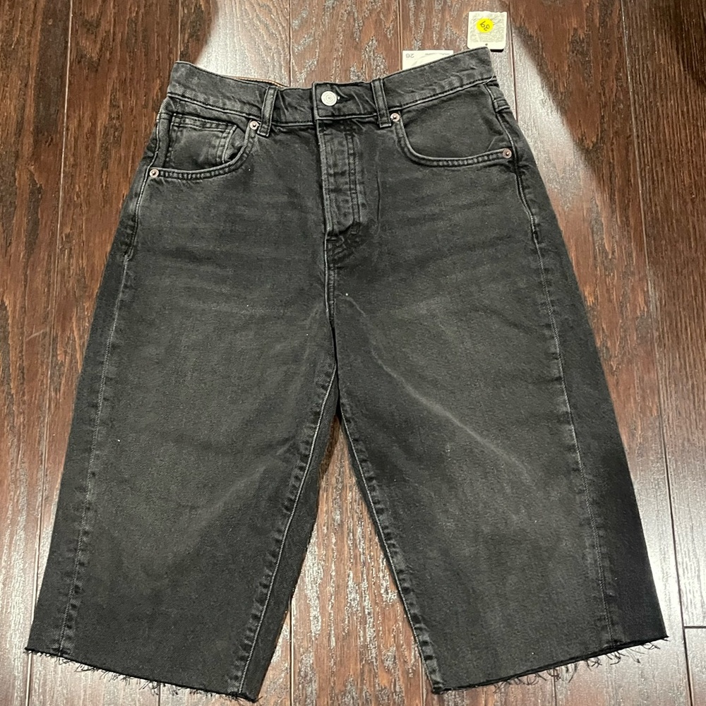 FREE PEOPLE JAM SESSION RELAXED CAPRI Jean Jorts SIZE 26 ROCKSTEADY BLACK NEW